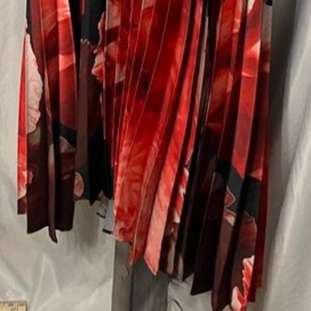 Socialite Sunburst Pleat Racerback Maxi Dress Black Red Floral V-Neck • EST ~XS - Picture 14 of 16